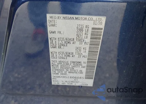 2020 Nissan Pathfinder Sl 4Wd from USA, damaged, VIN 5N1DR2CM5LC606085
